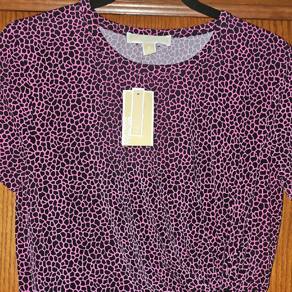 MICHAEL Michael Kors Pink and Black Short Sleeve Twist Dress